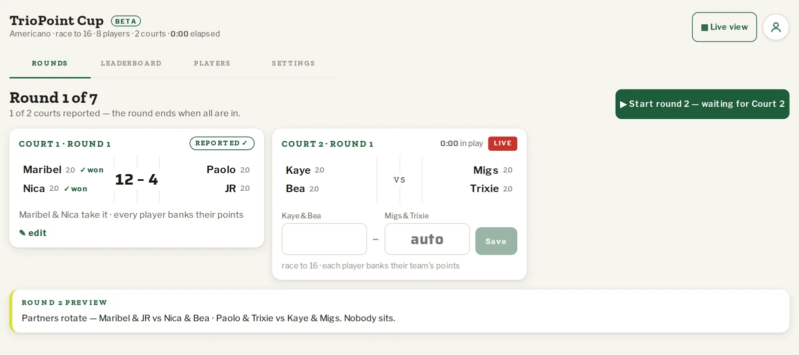 The Americano round board with one court reported and one in play